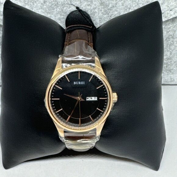 Burei S-13001L Men's Brown Leather Strap Analog Dial Quartz Wrist Watch JNA56 - Picture 3 of 13